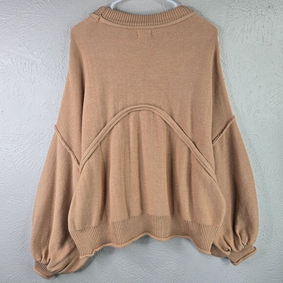 POL Slouchy Sweater Sz S Tan Cotton Knit Relaxed Oversized Boho Grunge Pull Over - Picture 3 of 13